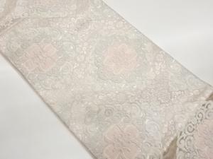 服部織物製　華文に花々模様織出し袋帯